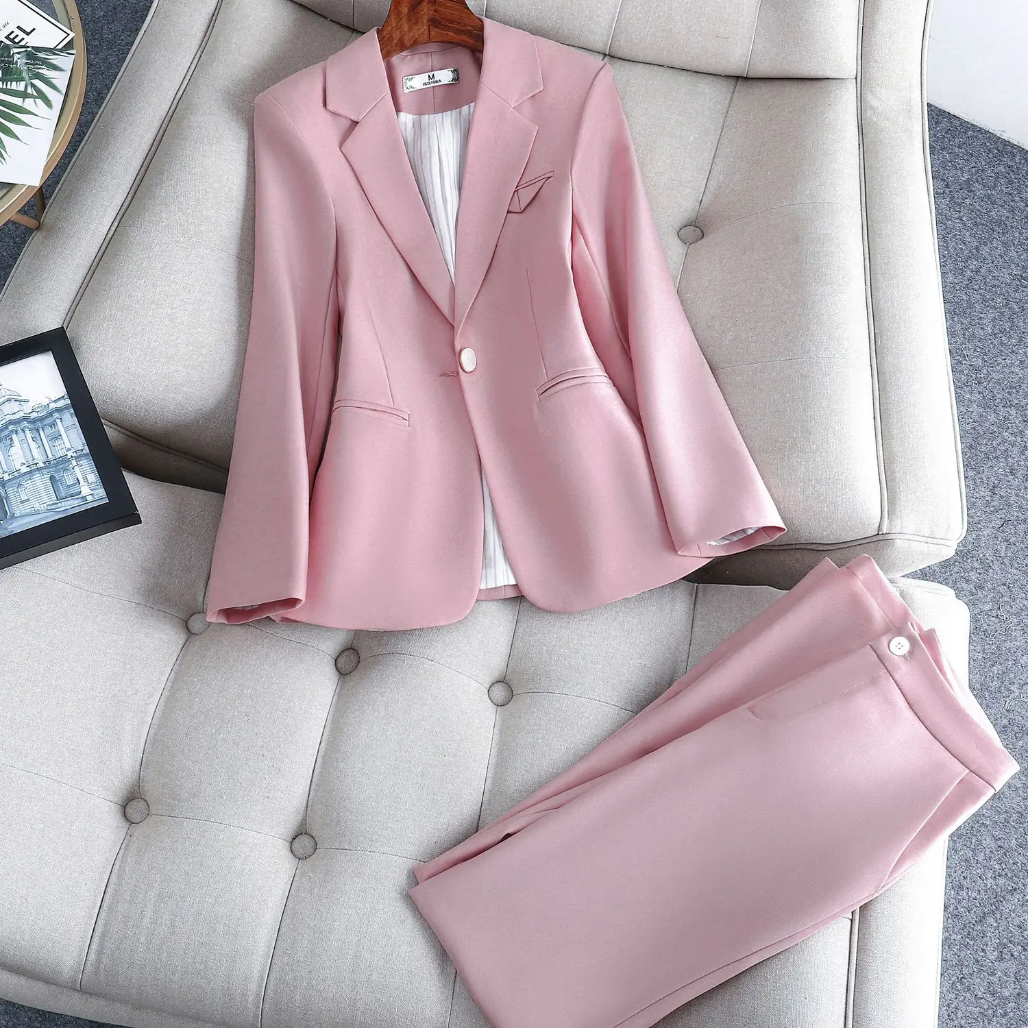 Pink autumn winter new women's suit pants suit office pants professional jacket and Pants Set2 piece set pant suits for women