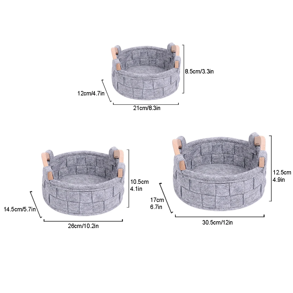 

3pcs/set Fashion Office Closet Living Room Felt Storage Basket Bedroom Round Bathroom Woven Desktop Organizer With Handles