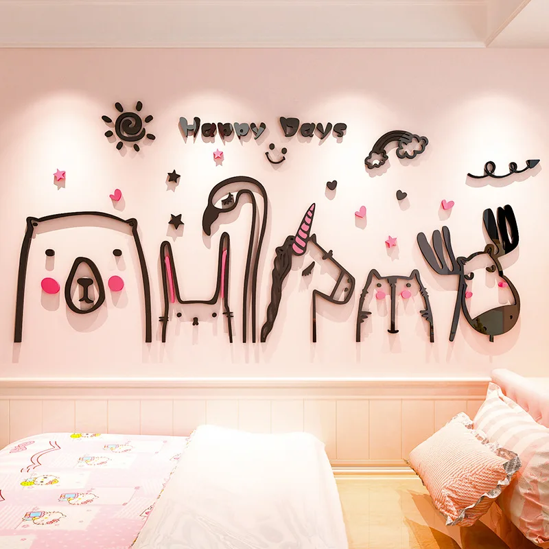 Happy days новые милые наклейки на стену DIY животные съемные для дома роспись