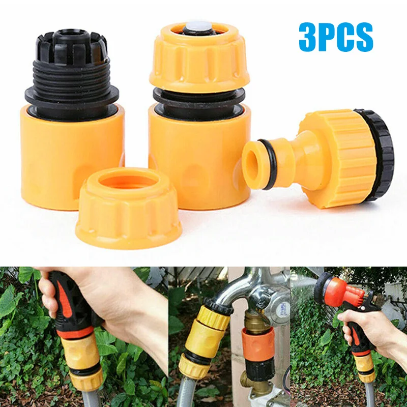 

New 3Pcs Garden Plastic Hose Connector Pipe Tap Quick Conection Adapter Water Stop Connector 1/4Inch