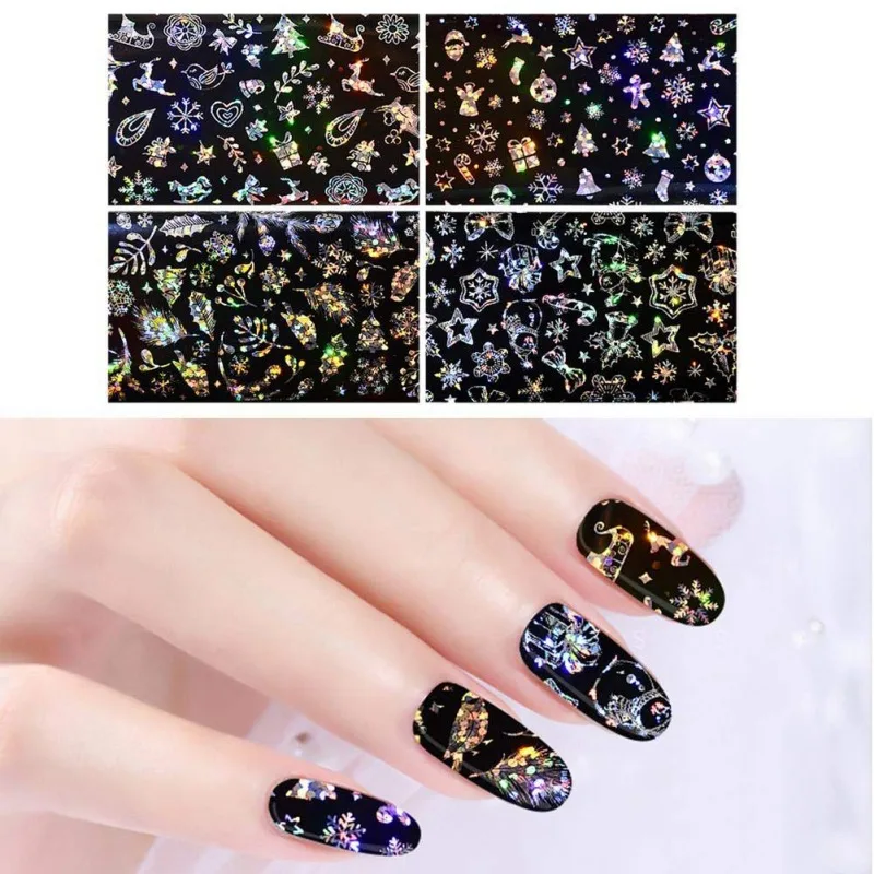Рождественское изображение Голографическая фольга для ногтей снежный цветок