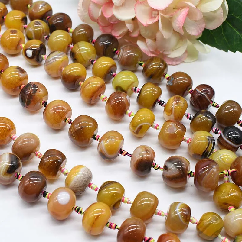 2strands/lot Smooth Round oval yellow pattern agate natural stone beads For DIY Necklace Bracelet Woman Gift Jewelry Making 15