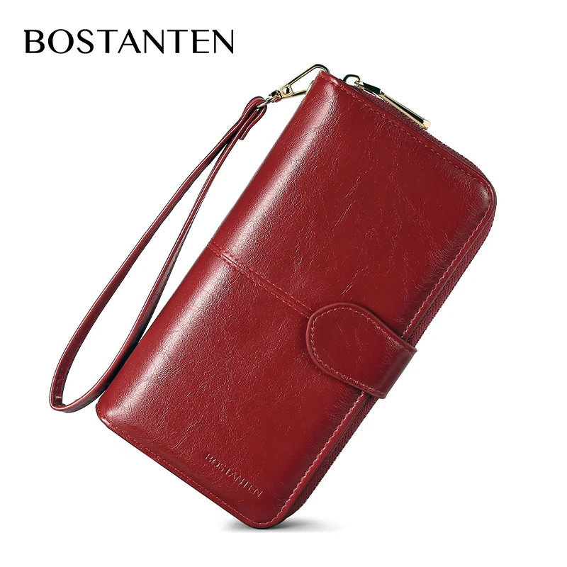 

BOSTANTEN Women Wallet Wristlet Leather Ladies Long Bifold Clutch Checkbook Credit Card Holder Organizer Purse