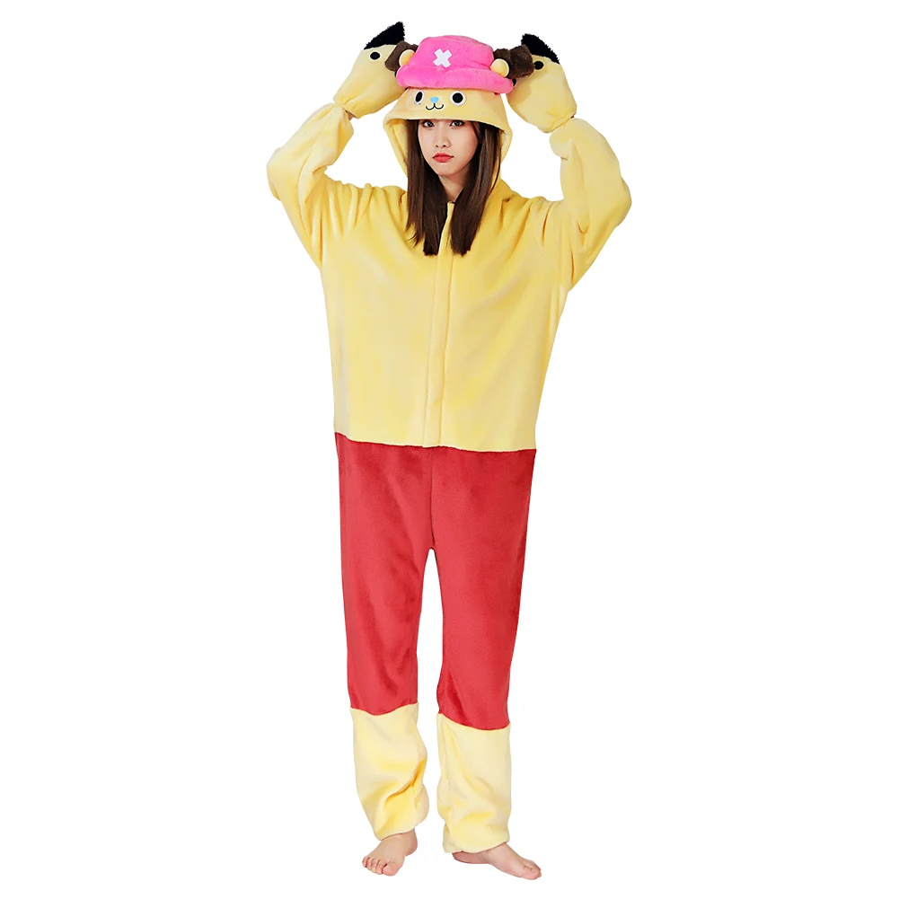 Anime One piece Chopper Cosplay Pajama Adult Unisex Onesie Polyester Sleepwear Pyjamas Halloween Carnival Costumes