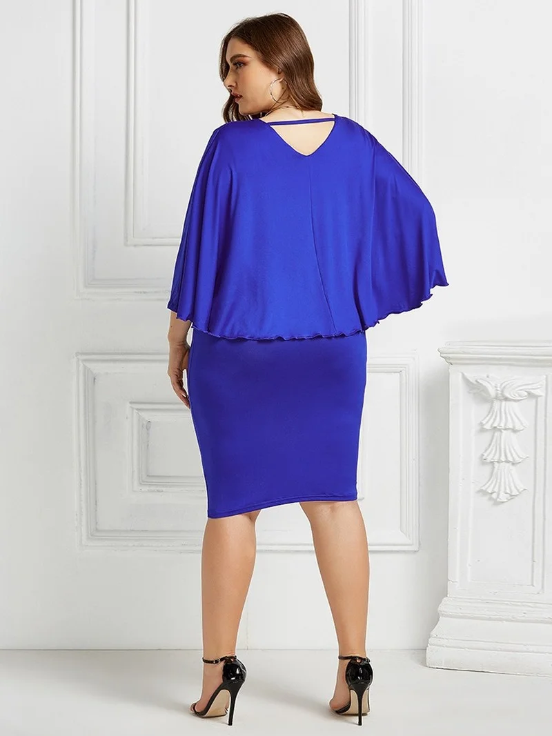 

Elastic Fashion Women's Dress with Cape Sleeves Sexy Backpack Hip Plus Size Dress Banquet Party Dresses for Women