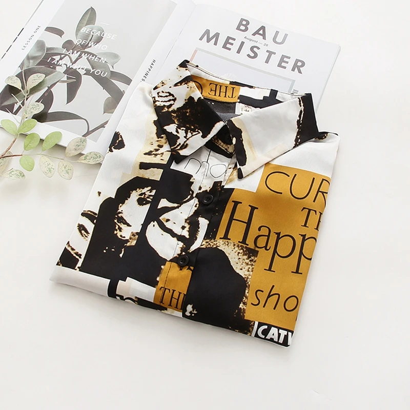 

Woman Casual Printed Shirts 2021 Spring Summer Trend Fashion Long Sleeve Top Button Up Shirt Vintage Style Kawaii Clothing Cool