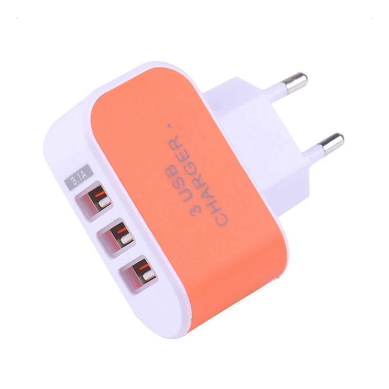 New Portable Mini Candy Color 3 USB Ports Charger PP Flame Retardant Shell EU Plug Adapter For Iphone 12 Samsung Huawei | Мобильные