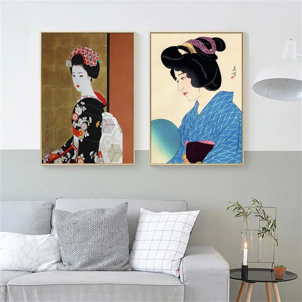 

Vintage Fashion Kimono Women Wall Art Poster And Print Japanese Style Geisha Canvas Painting Pictures For Living Room Home Decor