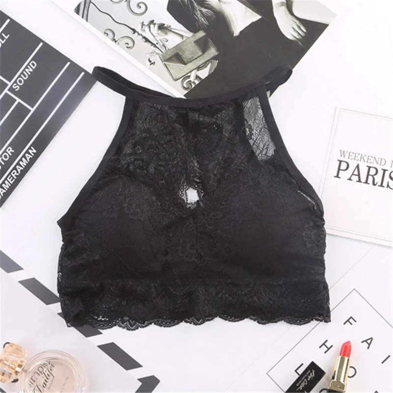 

Sexy Women Hollow Out Crop Tops Solid Color Wide Shoulder Strap Beauty Back Lace Camisole Sexy Vest Camisole Crop Top Female