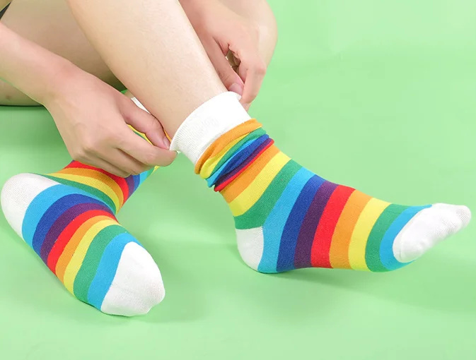 5 пар/Лот Радуга горизонтальные хлопковые полосатые носки высококачественные