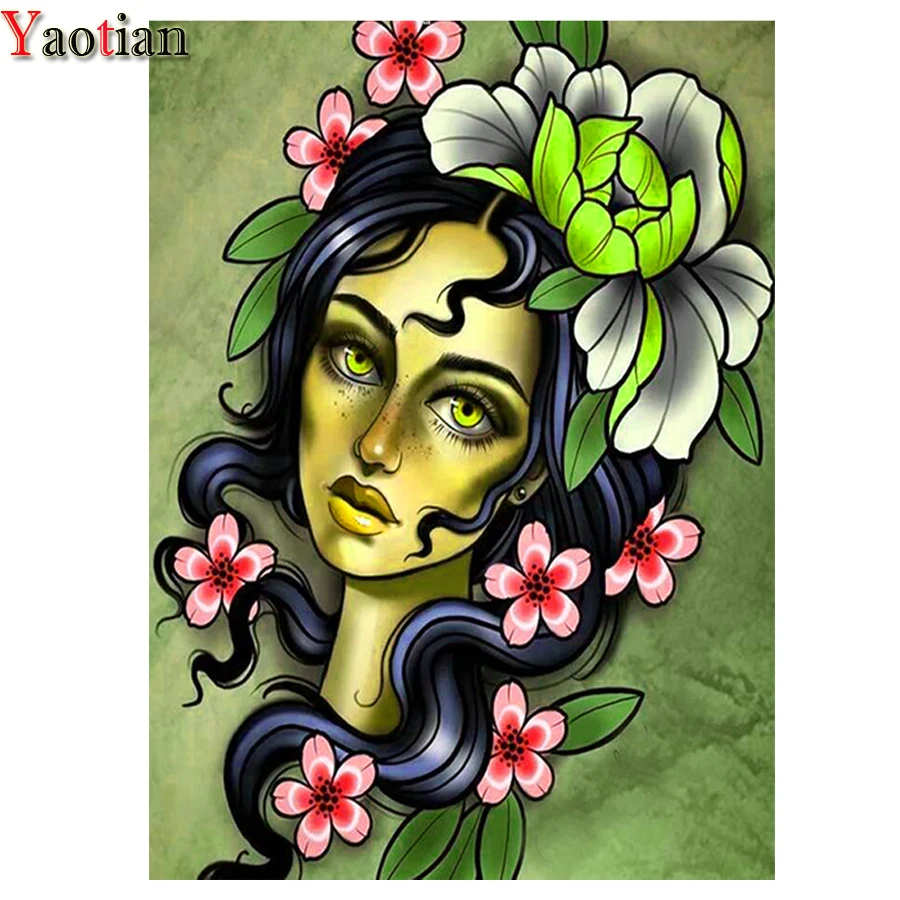 

5d diy алмазная живопись женщина украшенный цветком, ромбовидной формы квадратные Стразы Алмазная Вышивка крестом Мозаика Декор для дома