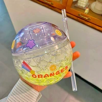 400ml plastic water bottle with straw creative spherical cup lovely girl water cup childrens gift kawaii mugs drinking bottles