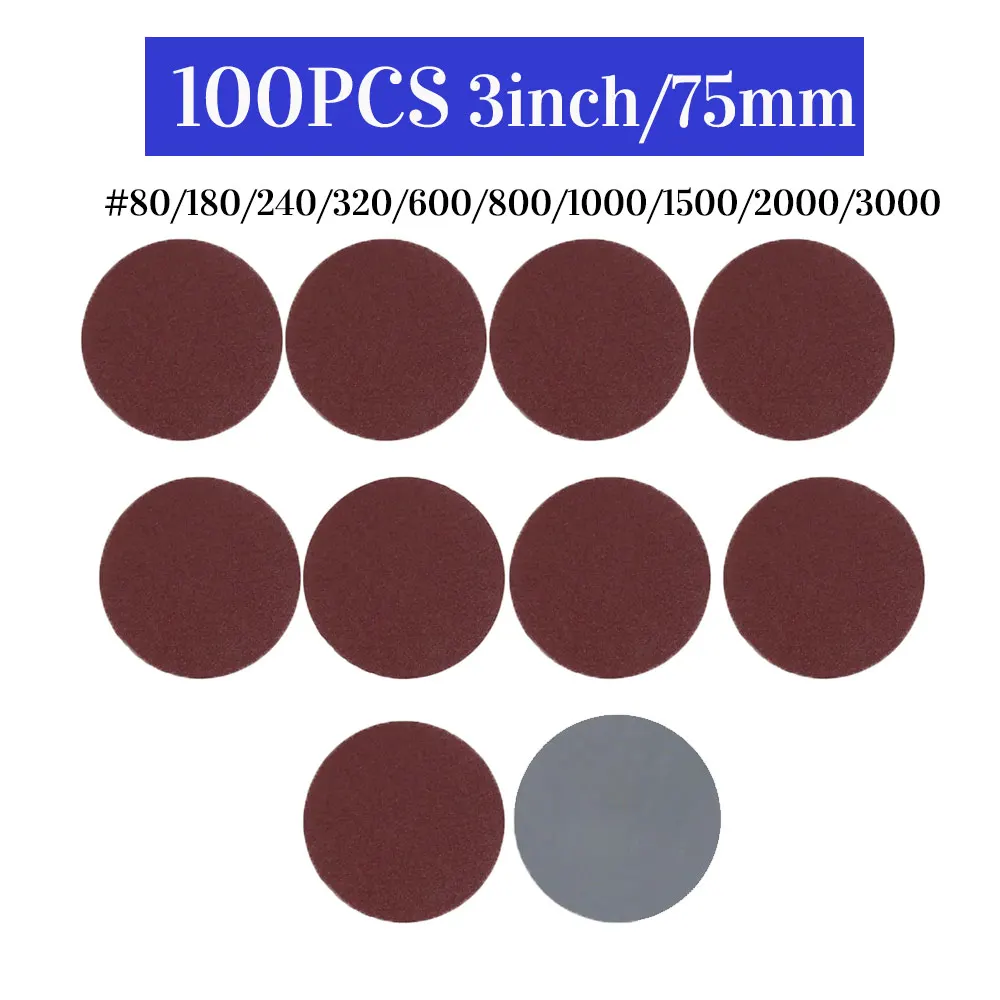 100pcs 3 Inch 75mm Sandpaper 80-3000 Grit Sander Disc Sanding Discs Cutting Disc Backer Set For Polishing Cleaning Abrasive Tool