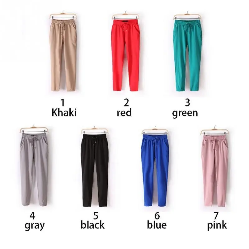 Женские шаровары из смесового хлопка однотонные шифоновые ярких цветов с