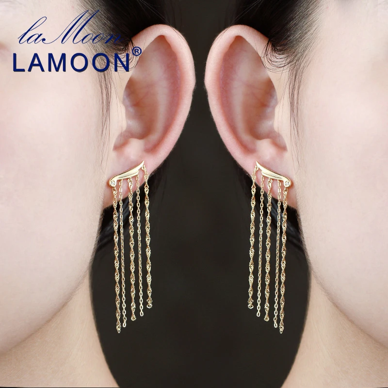 LAMOON S925 висячие серьги из серебра 925 пробы 14K позолоченные модные Подвесные с