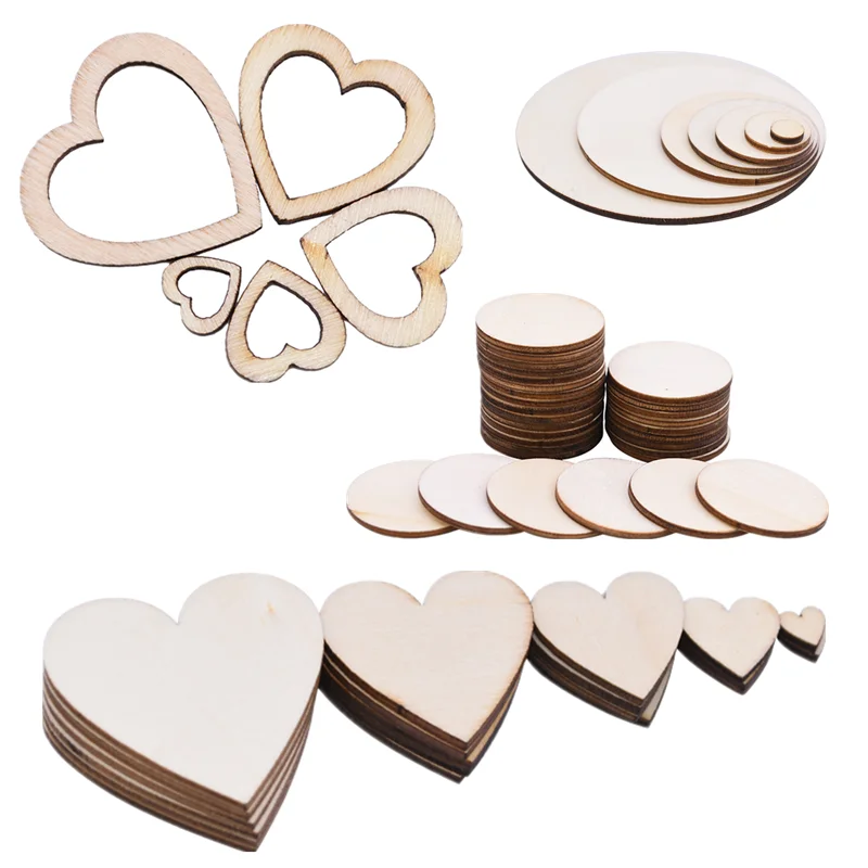 Деревянные украшения ручной работы круглые вырезы с натуральным полым сердечком