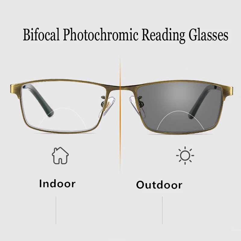 

Высококачественные солнцезащитные фотохромные бифокальные очки для чтения мужские фотобликовые очки из смолы с защитой от синего света пр...