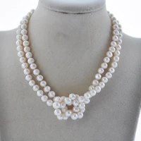 z10467 2row twine 16 7mm white round freshwater pearl choker necklace