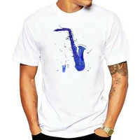 saxophone drawing t shirt mens blue white t shirt casual music lover band tshirts 100 cotton clothing simple streetwear