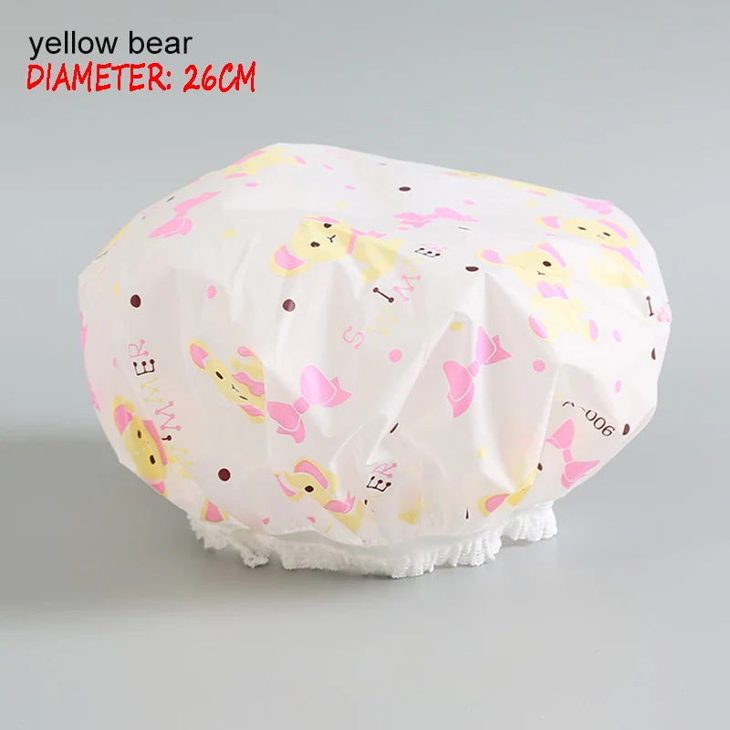 yellow bear Душ Кепки уплотненные теплые леггинсы с эластичной резинкой; ванна шляпа, шапочка для купания для Для женщин парикмахерский салон в горошек водонепроницаемые изделия для ванной комнаты Аксессуары для ванной комнаты - Цвет: yellow bear