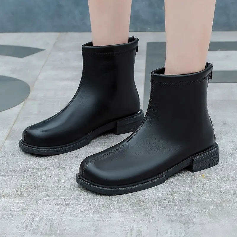 

Luxury 2022 New Low-heel Square-toe Rear Zipper Martin Boots Women British Style Fashion Thin Short-tube Women's Ankle Boots