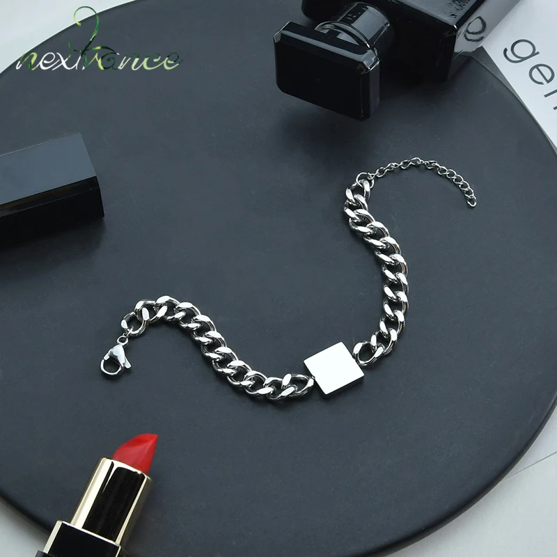 

Nextvance Engraving Bracelet With Initial Alphabet Stainless Steel 12 Constellat Cuban Chain Bracelet For Women Men Jewelry Gift