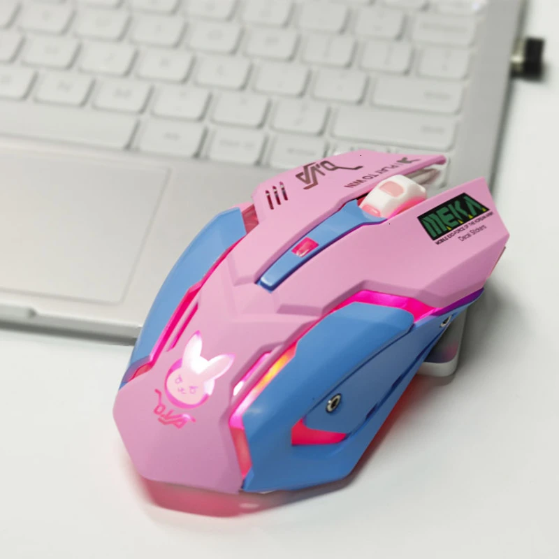 Rosa sem Fio Rato de Jogos Mause para Meninas Computador Recarregável Óptico Ratos Dpi Ergonômico Usb Bonito Gamer Escritório Roxo 2400