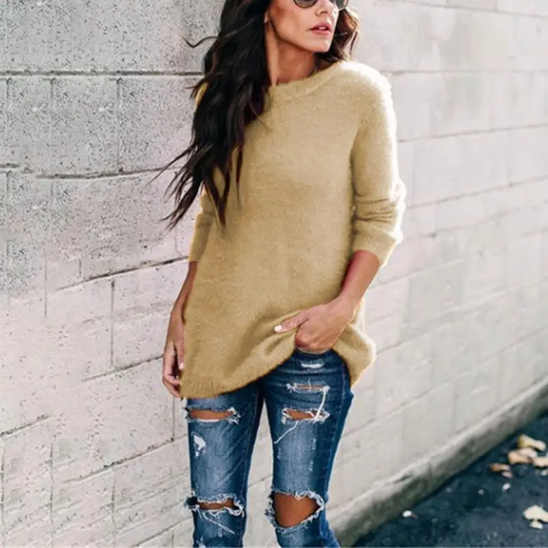 

Fluffy Long Blouse Velvet Fur Sleeve Loose Tops Jumper Pullover Women's