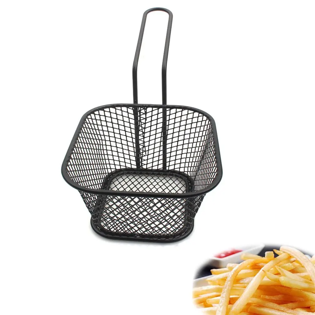 Robust And Durable French Fries Basket Metal Black Spray Paint Small Food Basket Fried Chicken Wings Snack Mesh Sieve Basket