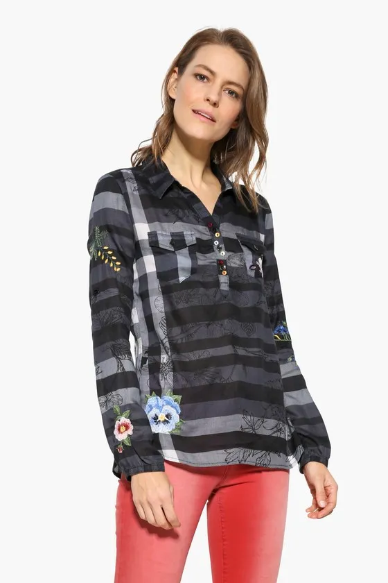 Модная рубашка блузка Desigual с вышивкой|Футболки-поло| |