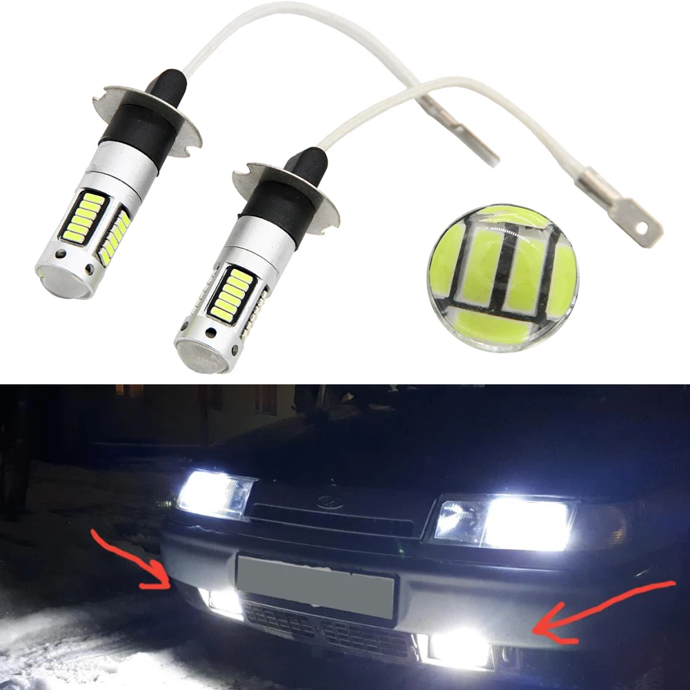

2pcs High Power White 30-SMD 4014 H3 PK22s LED Replacement Bulbs For Car Fog Lights, Daytime Running Lights, DRL Lamps