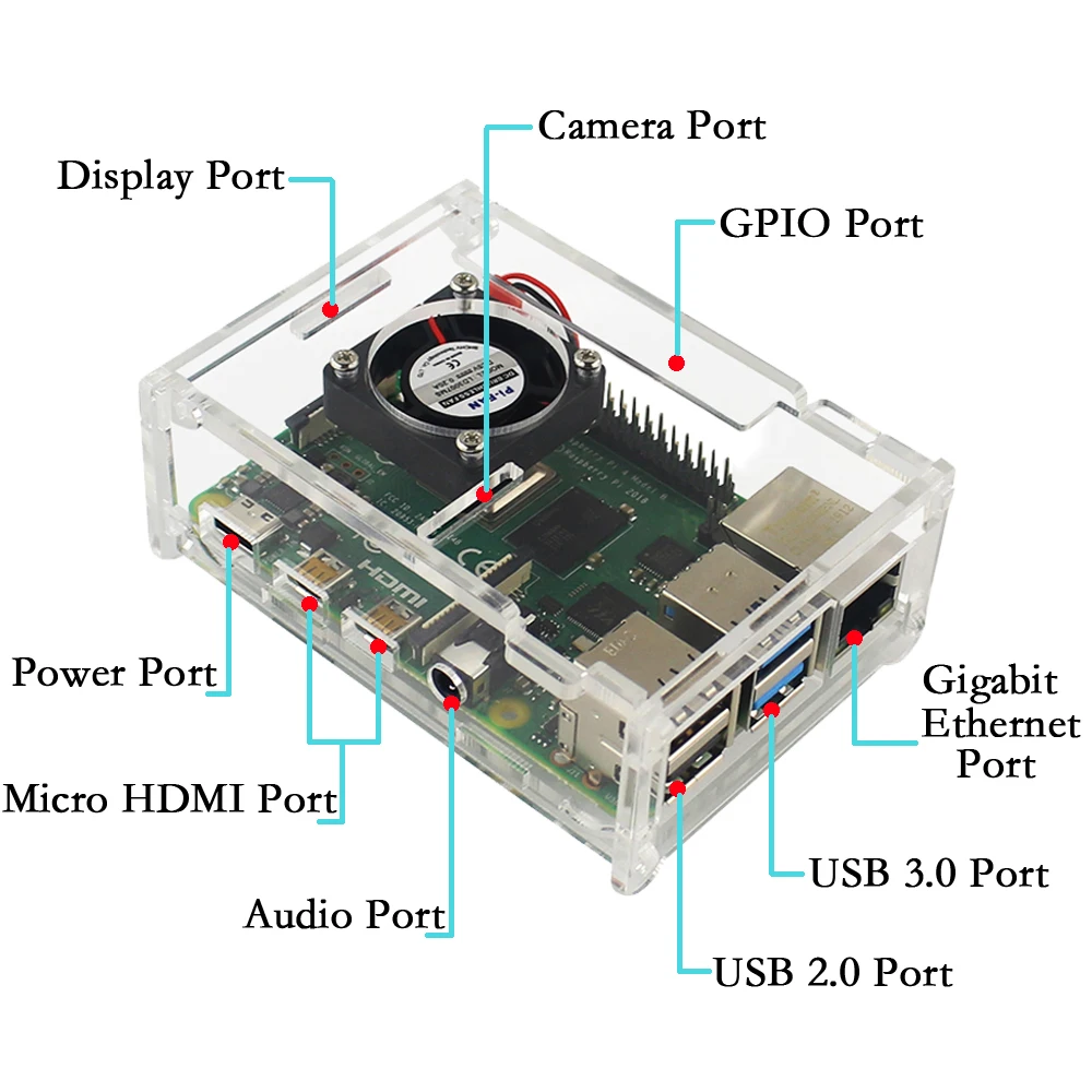 Акриловый корпус, прозрачный корпус с охлаждающим вентилятором для Raspberry Pi 4 Модель B 4B
