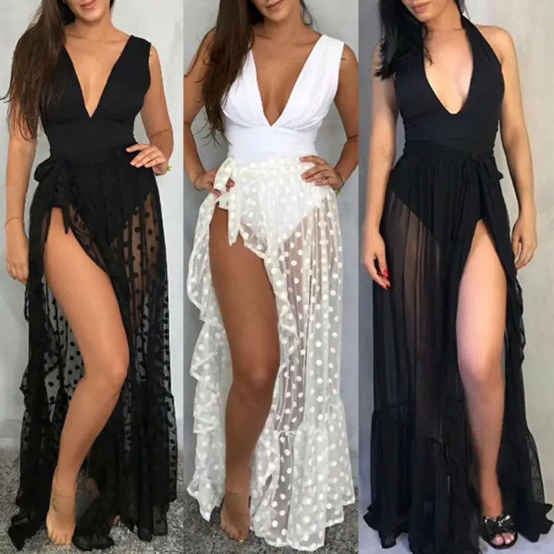 

Summer Sexy Women Mesh Sheer Skirts Sexy Ladies Solid Beach Vacation Sunscreen Cover Up Wrap Skirt