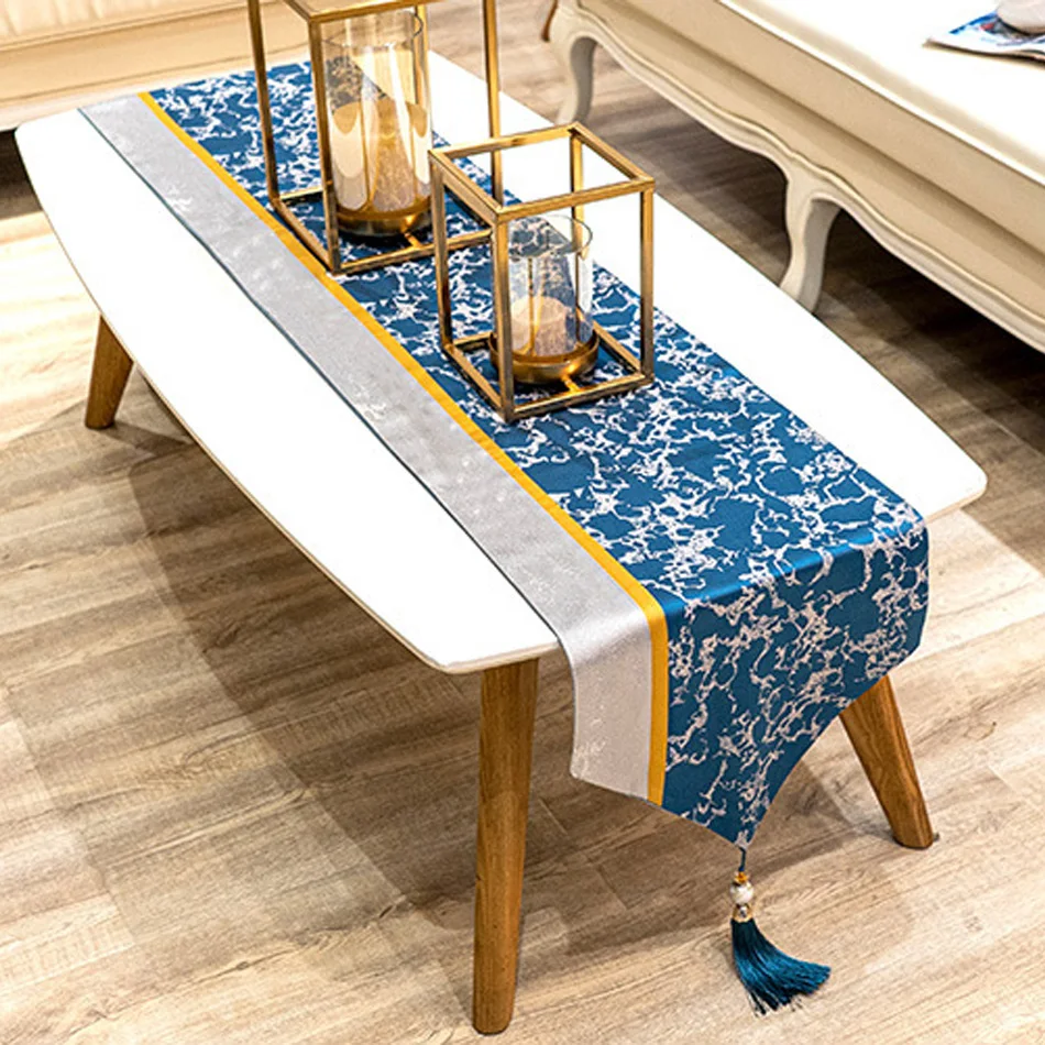 

Chinese Style Light Luxury Tablecloth Modern Minimalist Coffee Table TV Cabinet Wedding Birthday Party With Tassel Table Runner