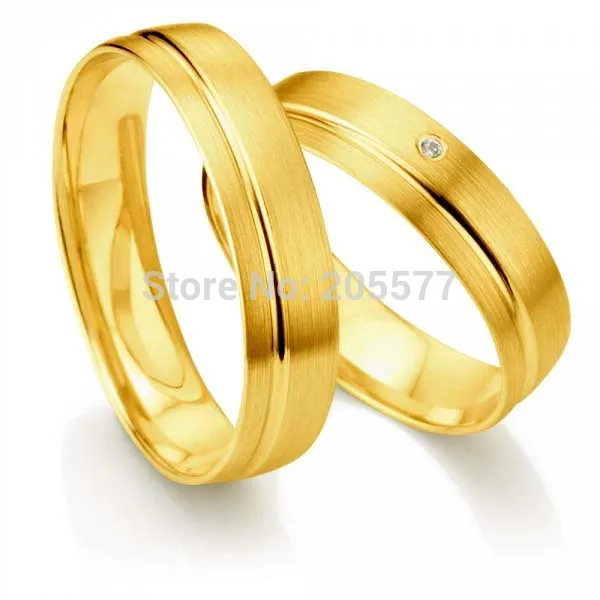 

his and hers Couples Rings Yellow Gold Plating Pure stainless steel titanium Wedding band ring pair Sets
