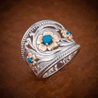 Роскошные Посеребренная полые розы, цветы из натурального камня кольцо для мужчин Синий Бирюзовый бисер, обручальные кольца для женщин, вечерние, ювелирное изделие, подарок