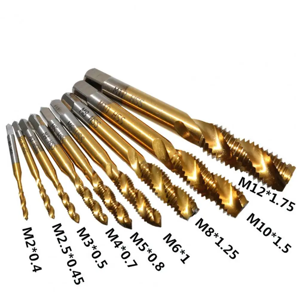 

9Pcs M2-M12 Titanium Plated Drill Bits Taps for Screw Machine Drilling Tools Bricklayer Carpenter Electrician Tool Accessories