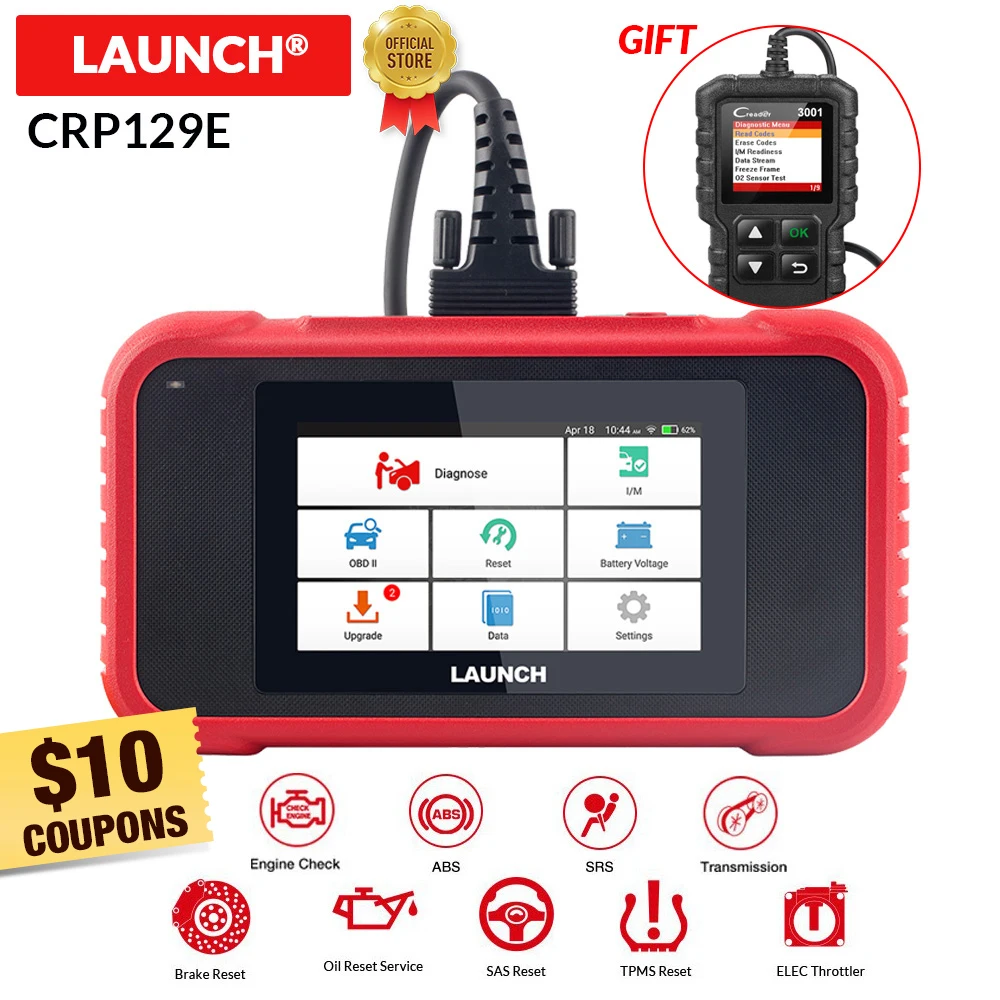 LAUNCH X431 CRP129E obd2 считыватель кода EOBD сканер Поддержка двигателя ABS SRS AT+ Brake Oil SAS ETS TMPS сброс CRP 129E бесплатное обновление