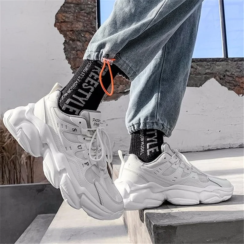 

New Men's Casual Shoes Fashion Platform Height Increasing Ins Tide Sneakers Male Simplicity Style Sport Outdoor White Green 44