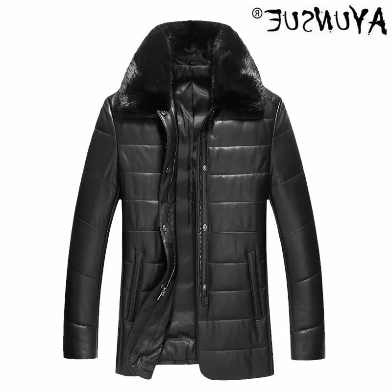 

Winter men's leather coat sheepskin collar mink coat leather jacket