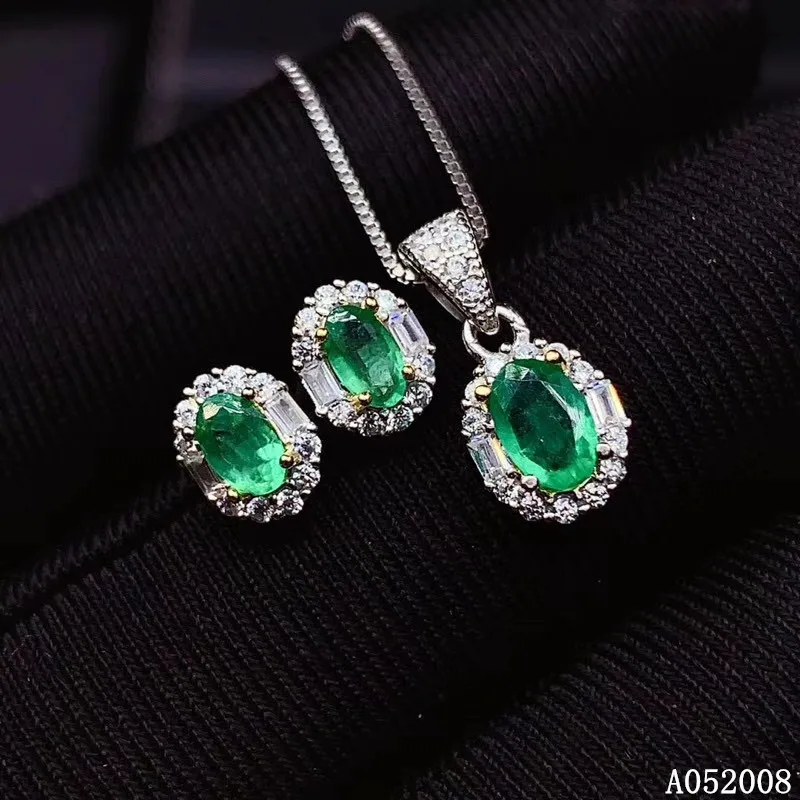 KJJEAXCMY fine jewelry 925 sterling silver natural emerald earrings pendant necklace luxury ladies suit Girl Party Birthday Gift