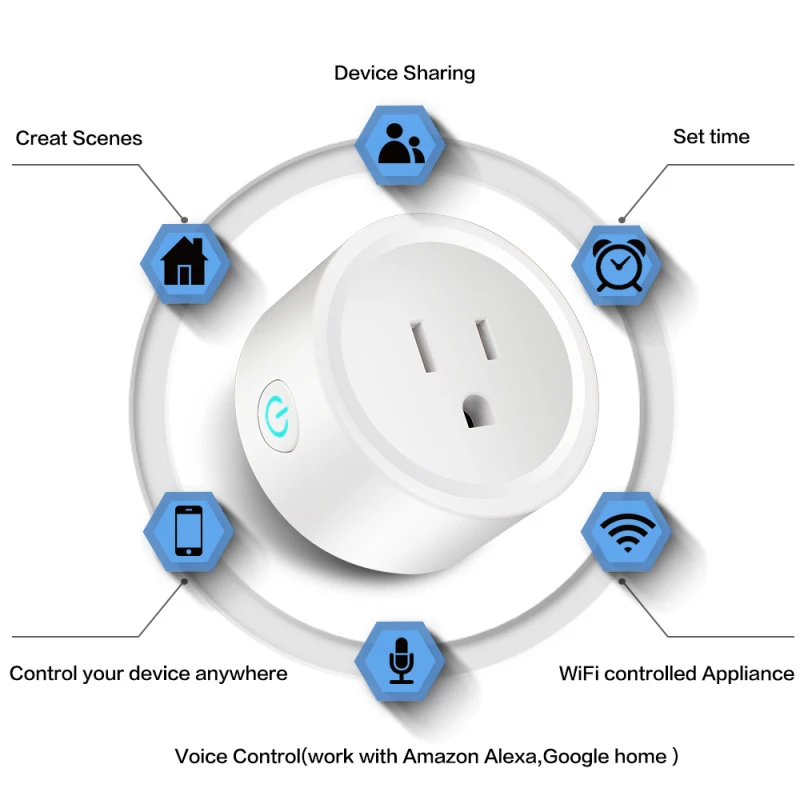 

WiFi Smart Plug 16A US Adapter Wireless Remote Voice Control Wireless Smart Home Power Socket Outlet Timer Socket For Alexa