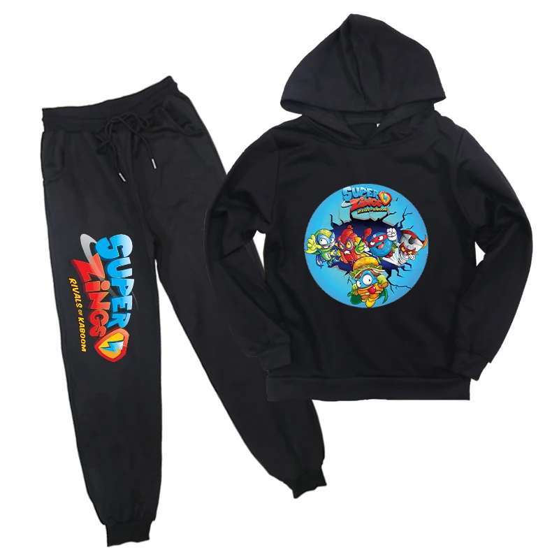 Новый детский черный Свитшот брюки костюм супердизайн худи детская повседневная