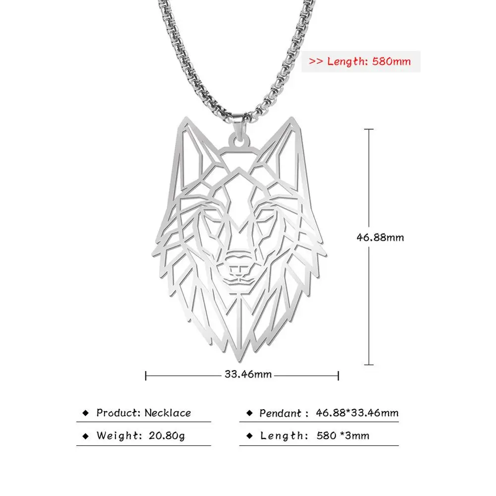 

My Shape Wolf Necklace Stainless Steel Animal Forest Men Necklaces Hollow Cut Out Box Chain Choker Pendant Jewelry Gift For Men
