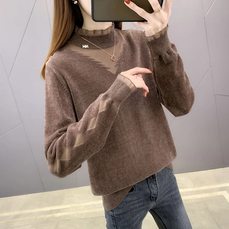 

Женский свитер с высоким воротом, женская одежда на осень и зиму, плотный свободный свитер с длинными рукавами