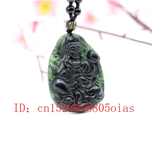 Природный черный зеленый нефрит обсидиан Гуаньинь кулон бусины ожерелье