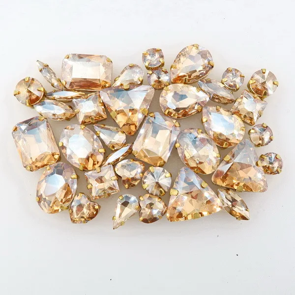 A15 Champagne gold 50 шт./пакет формы с золотым коготь Установка ясный и желейные конфеты стеклянные стразы цвета Кристалл пришить стразы торжественное платье, обуви, сумок и diy кружевной отделкой - Цвет: A15 Champagne gold