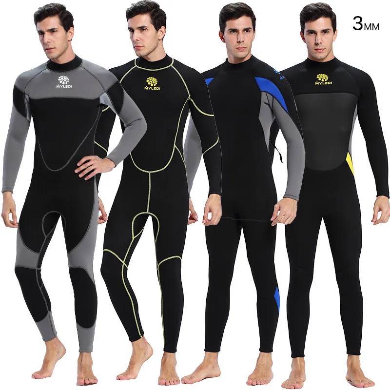 Scuba Spearfishing wetsuit men 3MM Neoprene long sleeve snorkeling Surfing skin diving suit winter thermal one piece swimwear