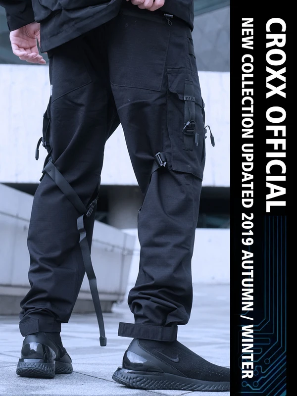 Брюки карго CROXX Techwear мужские тканевые брюки в стиле хип хоп панк с черной