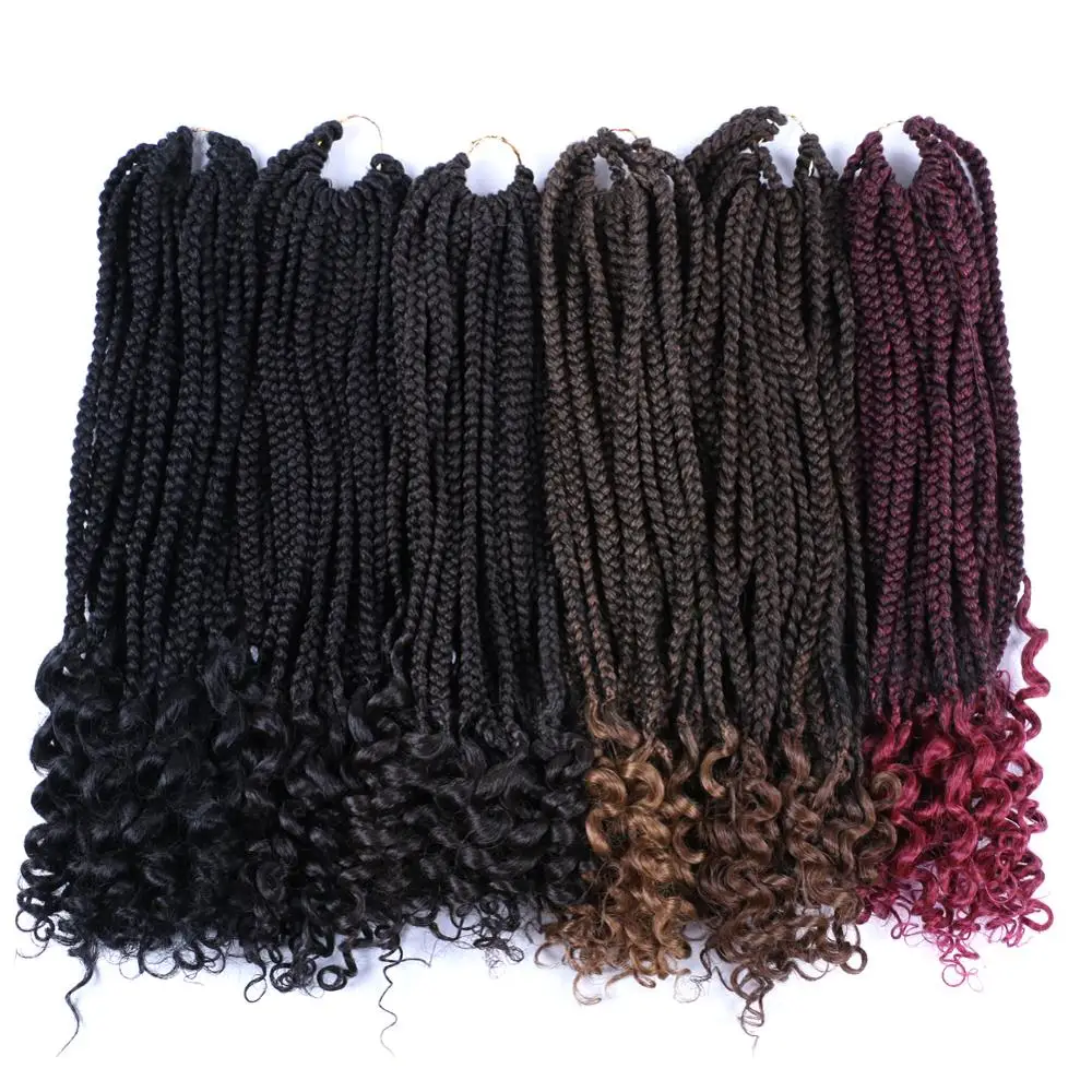 

Mtmei Hair 18 Inch 22Strands/Pack Box Braids Crochet hair Curly Ends Black Brown Bug Synthetic Ombre Braiding hair Extensions